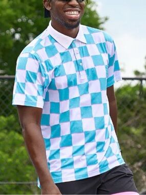 Men's “Chubbies” Aqua Check Polo Shirt - Performance Polo